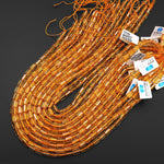 Faceted Golden Citrine Tube Cylinder Beads Gemstone 15.5" Strand
