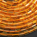 Faceted Golden Citrine Tube Cylinder Beads Gemstone 15.5" Strand