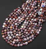 Faceted Natural Mexican Laguna Lace Agate 10mm Coin Beads Amazing Veins Bands 15.5" Strand