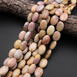 Natural Polychrome Landscape Ocean Jasper Smooth Oval Beads Earthy Yellow Brown PInk 15.5" Strand