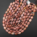 Natural Polychrome Landscape Ocean Jasper Smooth Oval Beads Earthy Red Veins Bands 15.5" Strand