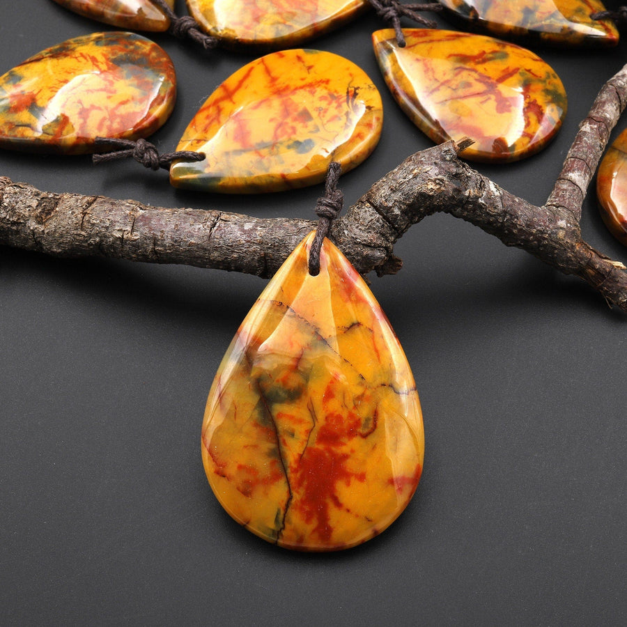 Rare AAA Natural Golden Yellow Red Pietersite Teardrop Pendant Gemstone From South Africa A33