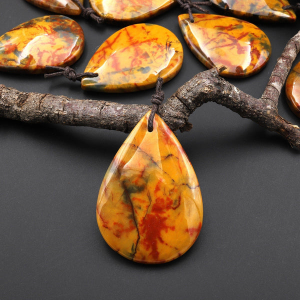 Rare AAA Natural Golden Yellow Red Pietersite Teardrop Pendant Gemstone From South Africa A33