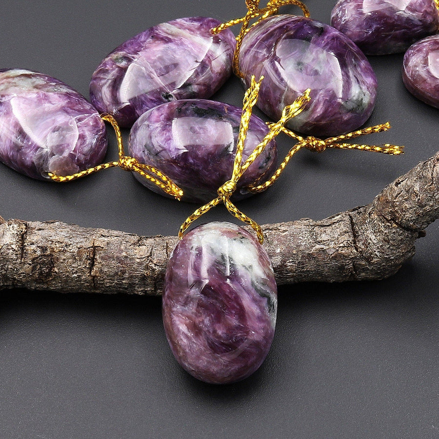 Natural Purple Russian Charorite Pendant Side Drilled Oval Gemstone
