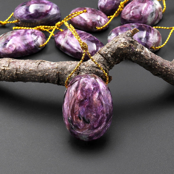 Natural Purple Russian Charorite Pendant Side Drilled Oval Gemstone A1