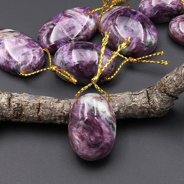 Natural Purple Russian Charorite Pendant Side Drilled Oval Gemstone A3