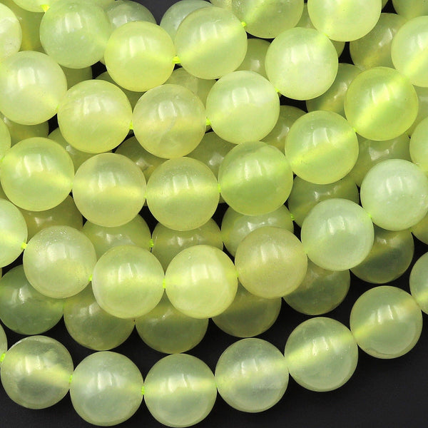 Natural Lime Green Serpentine Jade Smooth Round Beads 10mm 15.5" Strand