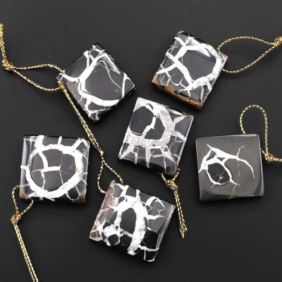 Natural Septarian Fossil Diamond Square Pendant Top Side Drilled Gemstone