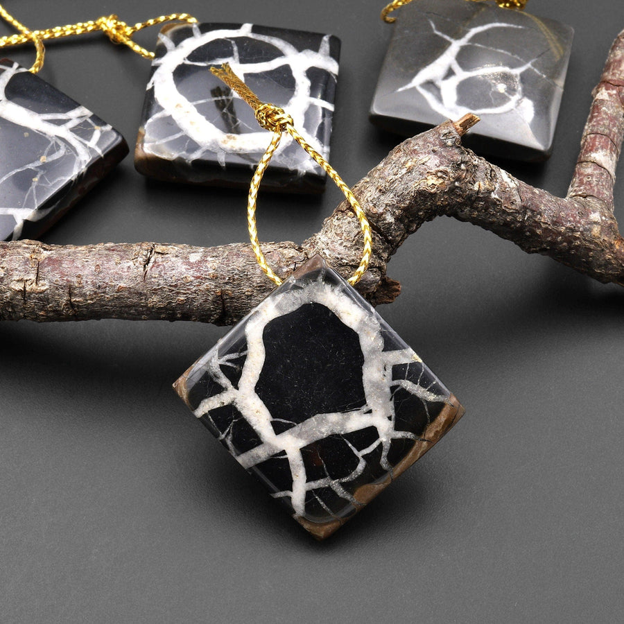 Natural Septarian Fossil Diamond Square Pendant Top Side Drilled Gemstone
