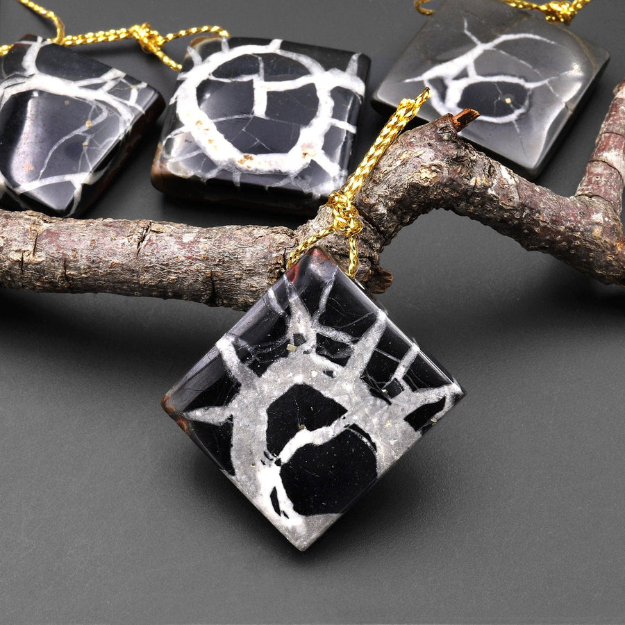 Natural Septarian Fossil Diamond Square Pendant Top Side Drilled Gemstone