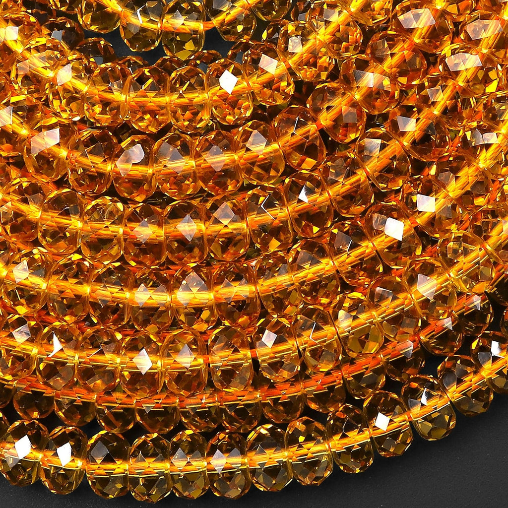 Faceted Golden Citrine 8mm Rondelle Beads Sparkling Gemstone 15.5" Strand