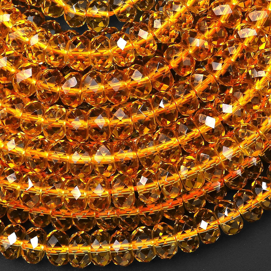 Faceted Golden Citrine 8mm Rondelle Beads Sparkling Gemstone 15.5" Strand