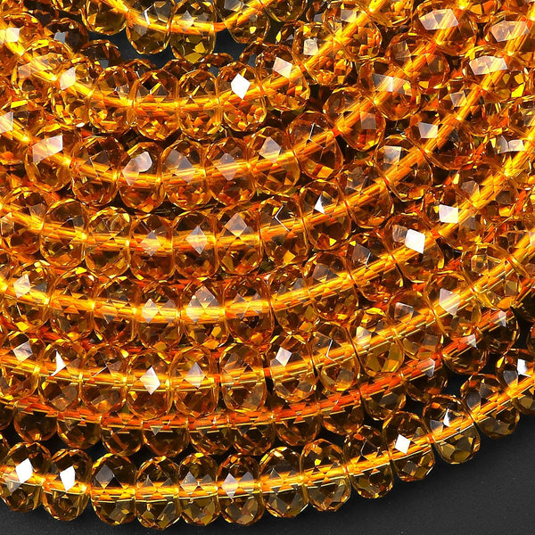 Faceted Golden Citrine 8mm Rondelle Beads Sparkling Gemstone 15.5" Strand