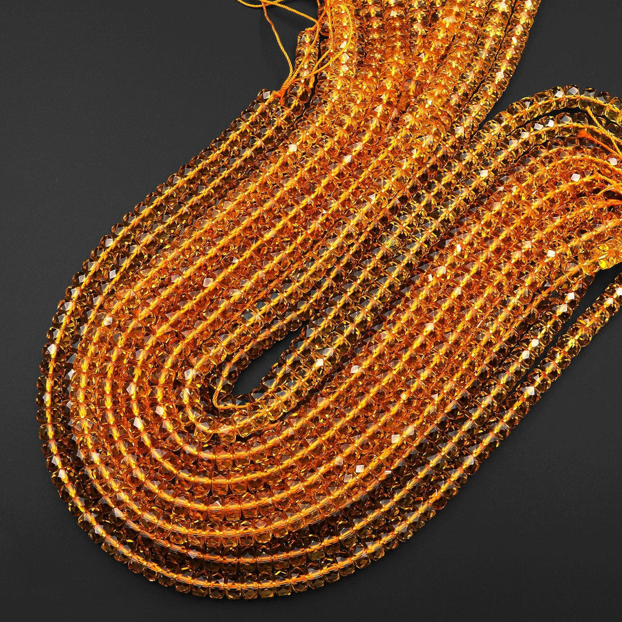 Faceted Golden Citrine 7mm 8mm 10mm Rondelle Beads Sparkling Gemstone 15.5" Strand