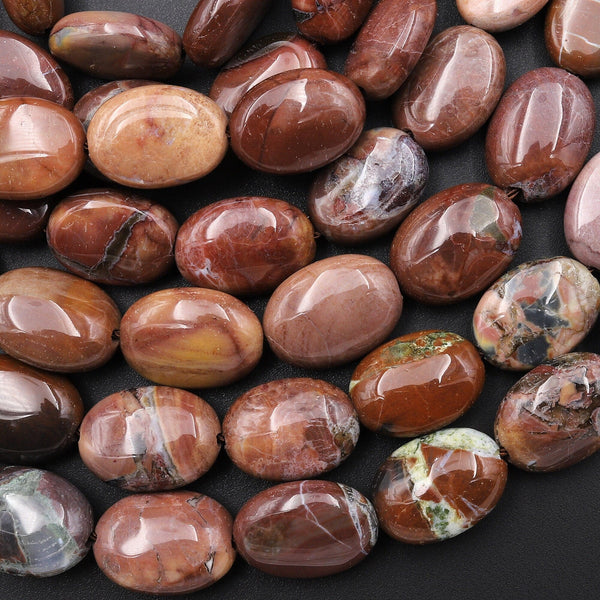Natural Butterfly Jasper Smooth Oval Beads Earthy Mauve red Stone from Mexico 15.5" Strand