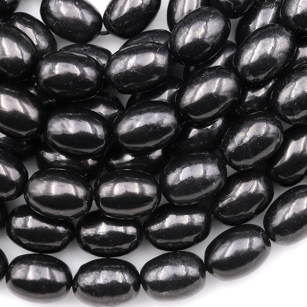 Genuine Natural Shungite Barrel Beads 12mm 14mm High Quality Black Lustrous Gemstone from Russia 15.5" Strand