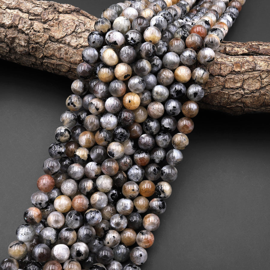 Rare Natural Sunstone Moonstone With Silvery Flashes 5mm 6mm 8mm 10mm 12mm 13mm 14mm Round Beads Gemstone 15.5" Strand