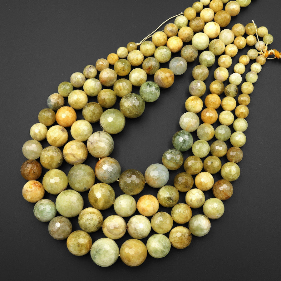 Graduated Natural Yellow Aquamarine Heliodor Faceted Round Beads Blue Gemstone Beads 17" Strand