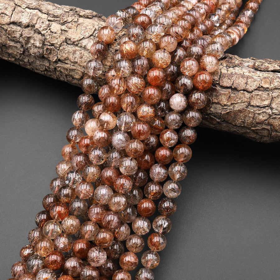 Rare Natural Red Copper Rutile Phantom Quartz Round Beads 6mm 8mm 10mm 12mm 15.5" Strand