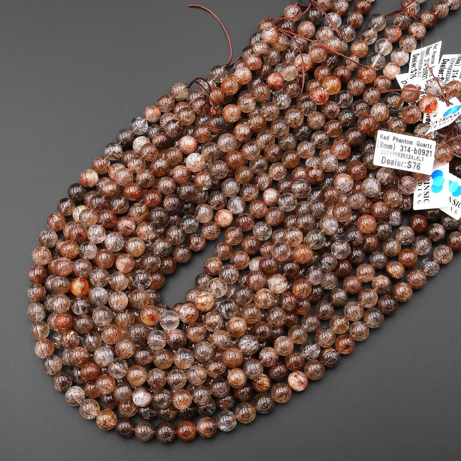 Rare Natural Red Copper Rutile Phantom Quartz Round Beads 6mm 8mm 10mm 12mm 15.5" Strand