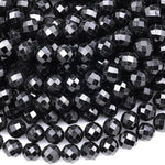AAA Genuine Natural Black Tourmaline Beads Faceted 4mm 6mm 8mm 10mm Round Beads High Quality Sparkling Black Gemstone 15.5" Strand