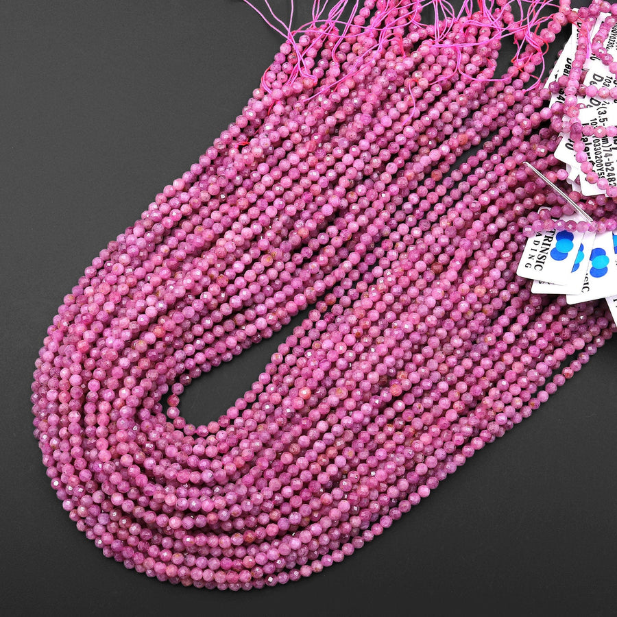 Genuine Natural Burma Pink Ruby Gemstone Faceted 2mm 3mm 4mm 5mm Round Beads 15.5" Strand