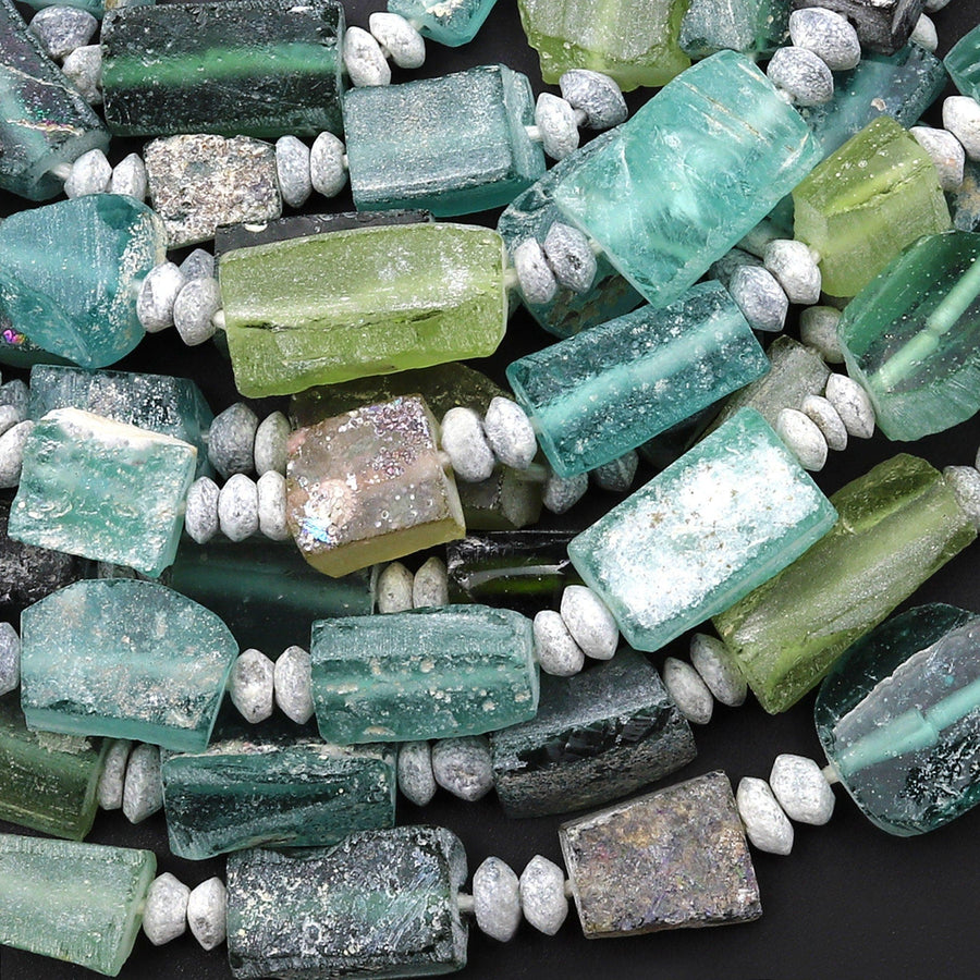 Genuine Ancient Roman Glass Tube Nugget Beads Antique Vintage 15" Strand