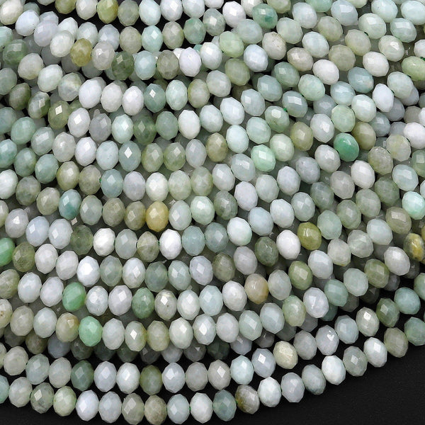 Faceted Genuine Natural Green Burmese Jade Burma Jade 4mm Rondelle Beads Gemstone 15.5" Strand