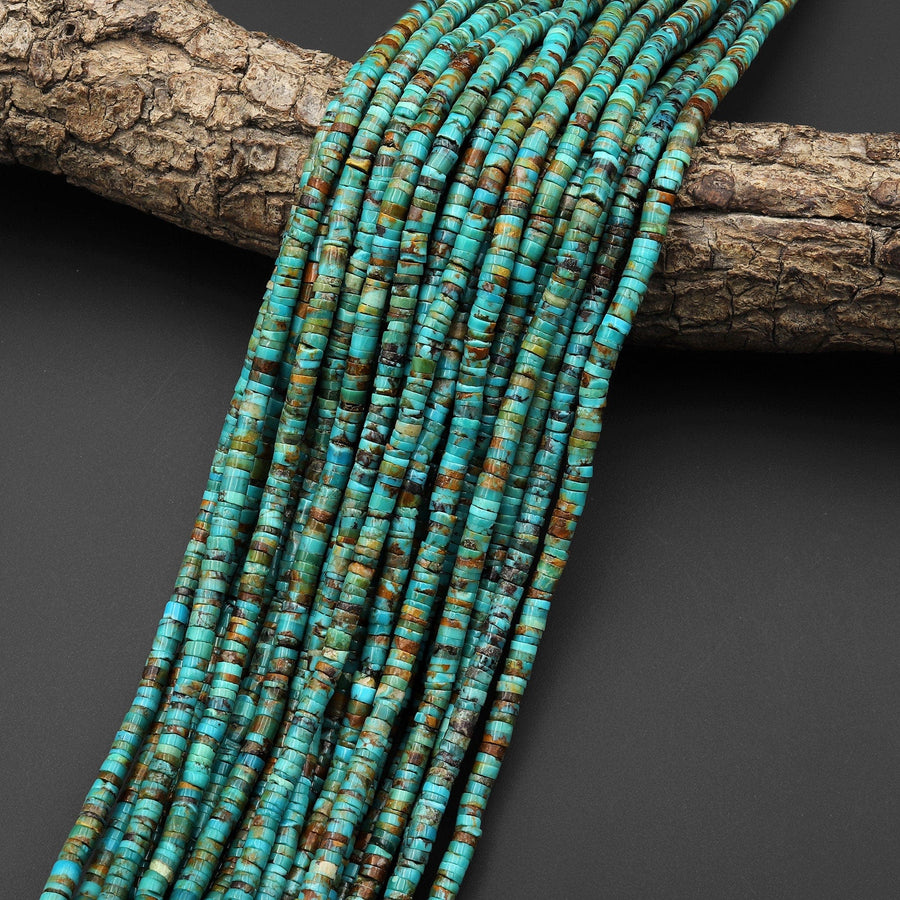 Genuine Natural Blue Green Brown Turquoise 3mm 4mm Heishi Beads 15.5" Strand