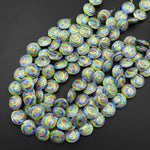 Infinity Knot Hand Made Cloisonné Coin Disc Beads 20mm Decorative Enamel Orange Blue Green 15.5" Strand