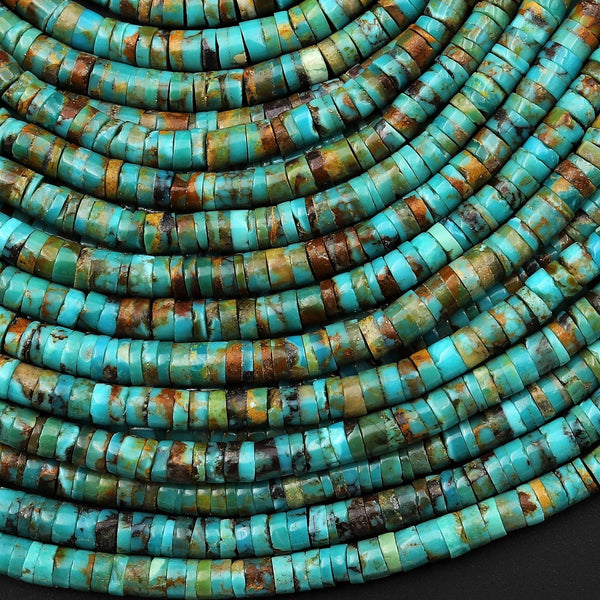 Genuine Natural Blue Green Brown Turquoise 3mm 4mm Heishi Beads 15.5" Strand