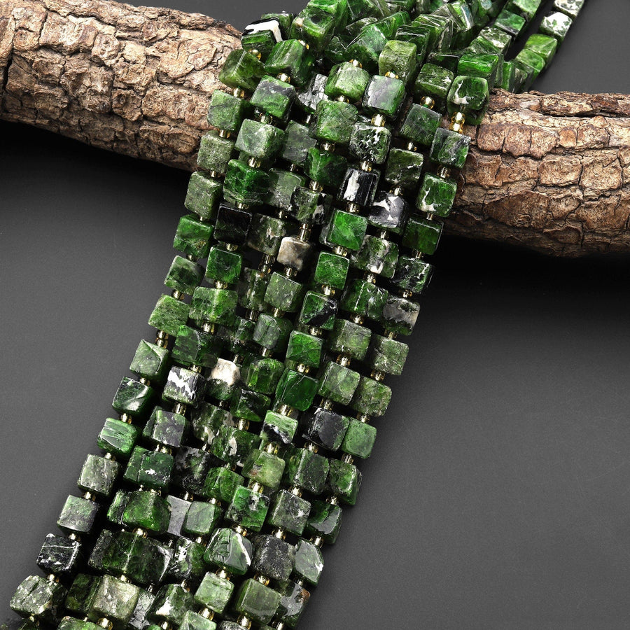 Natural Chrome Diopside Cube Dice 6mm 8mm Beads 15.5" Strand