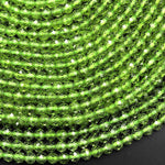 AAA+ Natural Green Peridot 2mm 3mm 4mm Faceted Round Beads 15.5" Strand