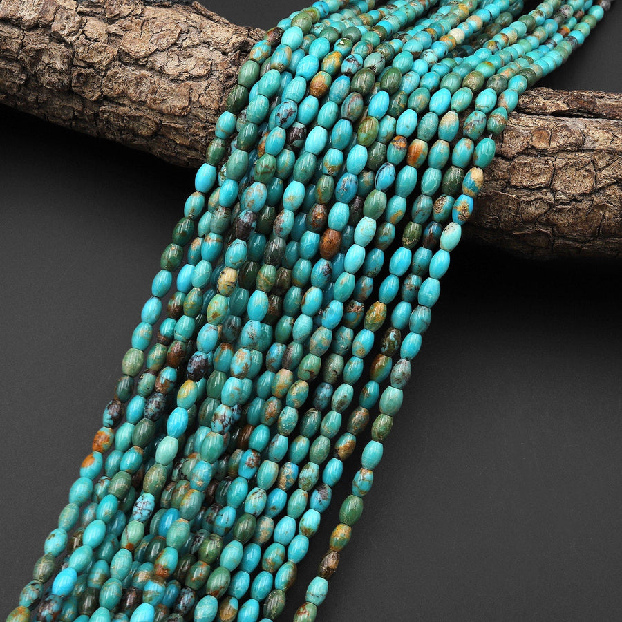 Real Genuine Small Natural Blue Green Brown Turquoise Beads 6x4mm Barrel Drum Gemstone 15.5" Strand