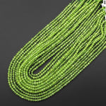 AAA+ Natural Green Peridot 4mm Faceted Lantern Round Beads 15.5" Strand