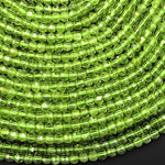 AAA+ Natural Green Peridot 4mm Faceted Lantern Round Beads 15.5" Strand