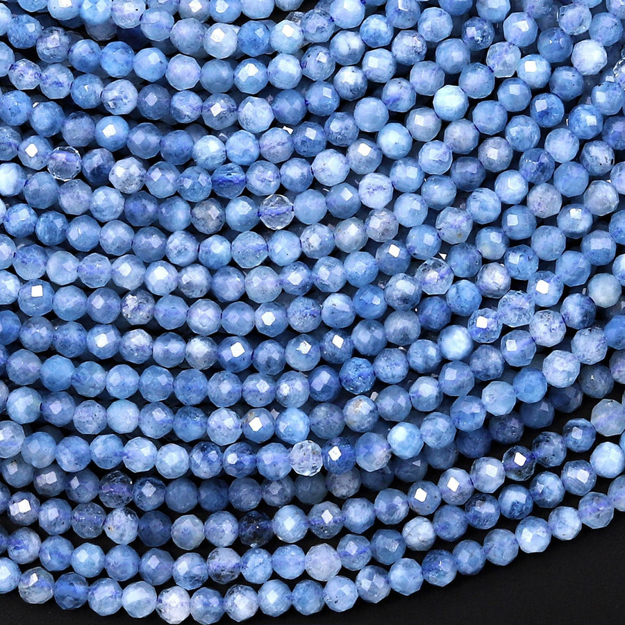 Faceted Natural Blue Santa Maria Aquamarine 3mm Round Beads 15.5" Strand