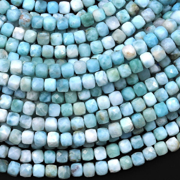 AA Genuine Natural Blue Larimar Beads Faceted 4mm Cube Beads 15.5" Strand