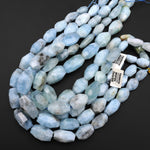Large Natural Aquamarine Graduated Faceted Nugget Beads Hand Cut Gemstone 15.5" Strand