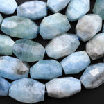Large Natural Aquamarine Graduated Faceted Nugget Beads Hand Cut Gemstone 15.5" Strand
