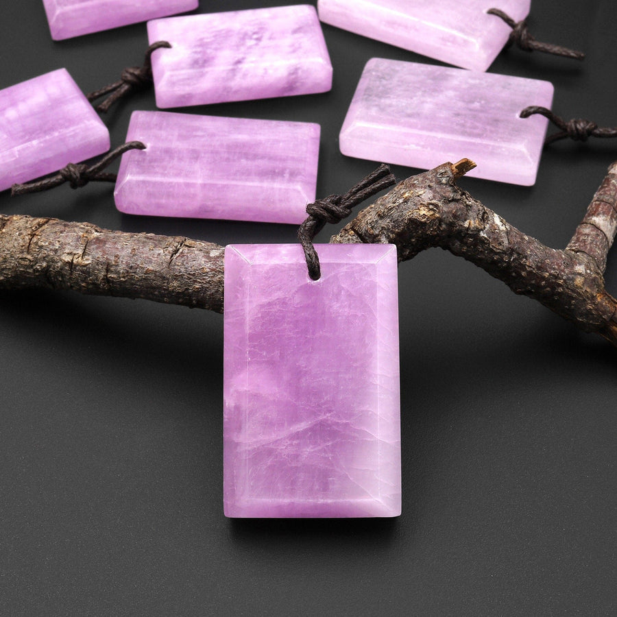 Natural Kunzite Pendant Rectangle Gemstone Focal Bead