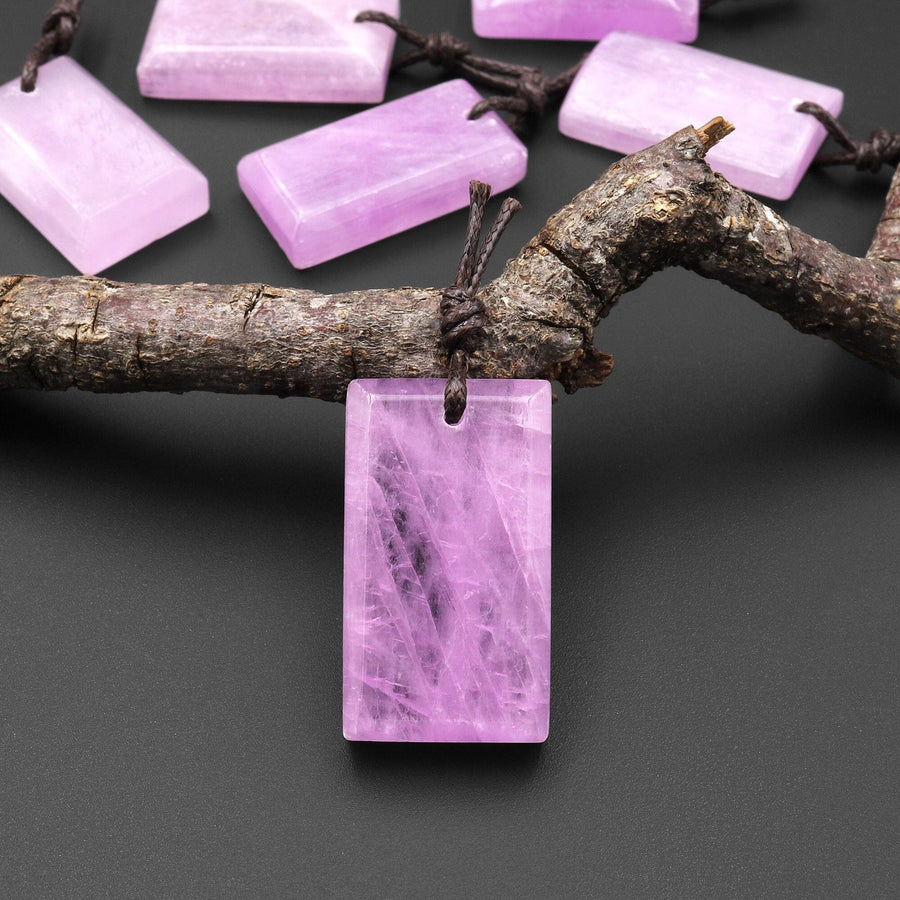 AAA Natural Kunzite Pendant Rectangle Gemstone Focal Bead A5