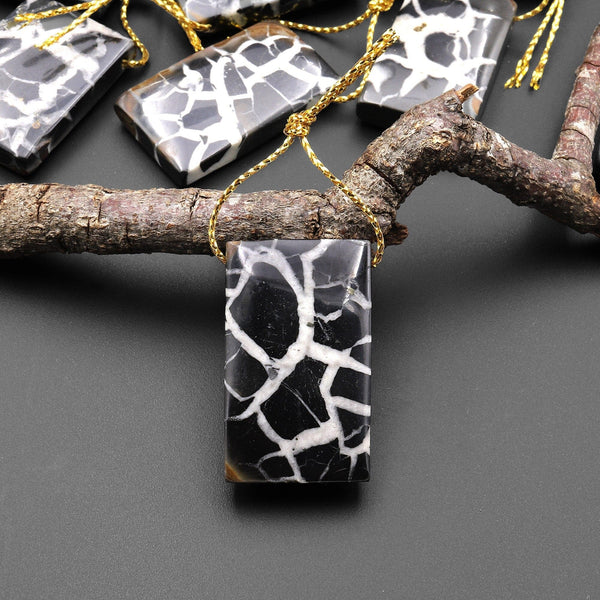 Natural Septarian Fossil Rectangle Pendant Top Side Drilled Gemstone