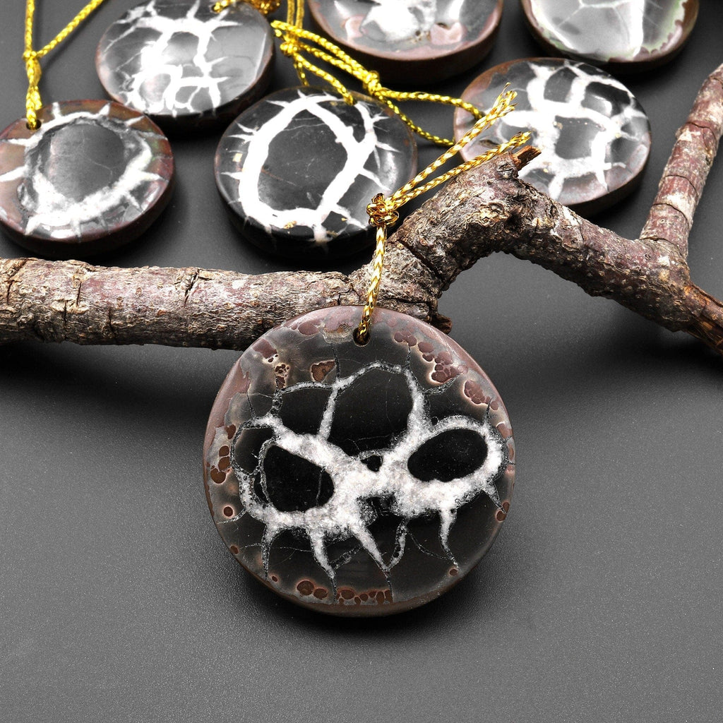 Natural Septarian Fossil Round Circle Coin Pendant