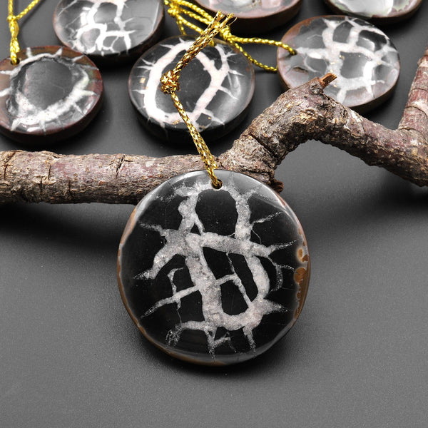 Natural Septarian Fossil Round Circle Coin Pendant A1
