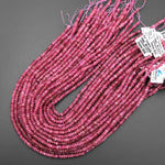 AAA Faceted Natural Pink Tourmaline Thin Rondelle 4mm Beads Micro Diamond Cut Gemstone 15.5" Strand
