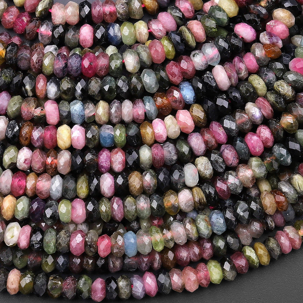 Faceted Natural Watermelon Pink Green Tourmaline Gemstone Thin Rondelle Beads 5mm Gemstone 15.5" Strand