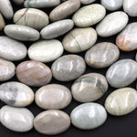 Natural Polychrome Landscape Ocean Jasper Smooth Oval Beads Earthy Slate Green Gray 15.5" Strand