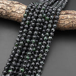 Hand Carved Natural Dark Black Green Soochow Jade 8mm 10mm Round Beads Antique Looking 15.5" Strand