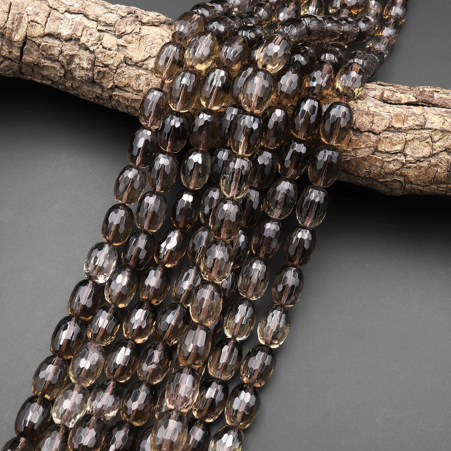 AAA Faceted Natural Smoky Quartz Nugget Beads Sparkling Real Gemstone 15.5" Strand